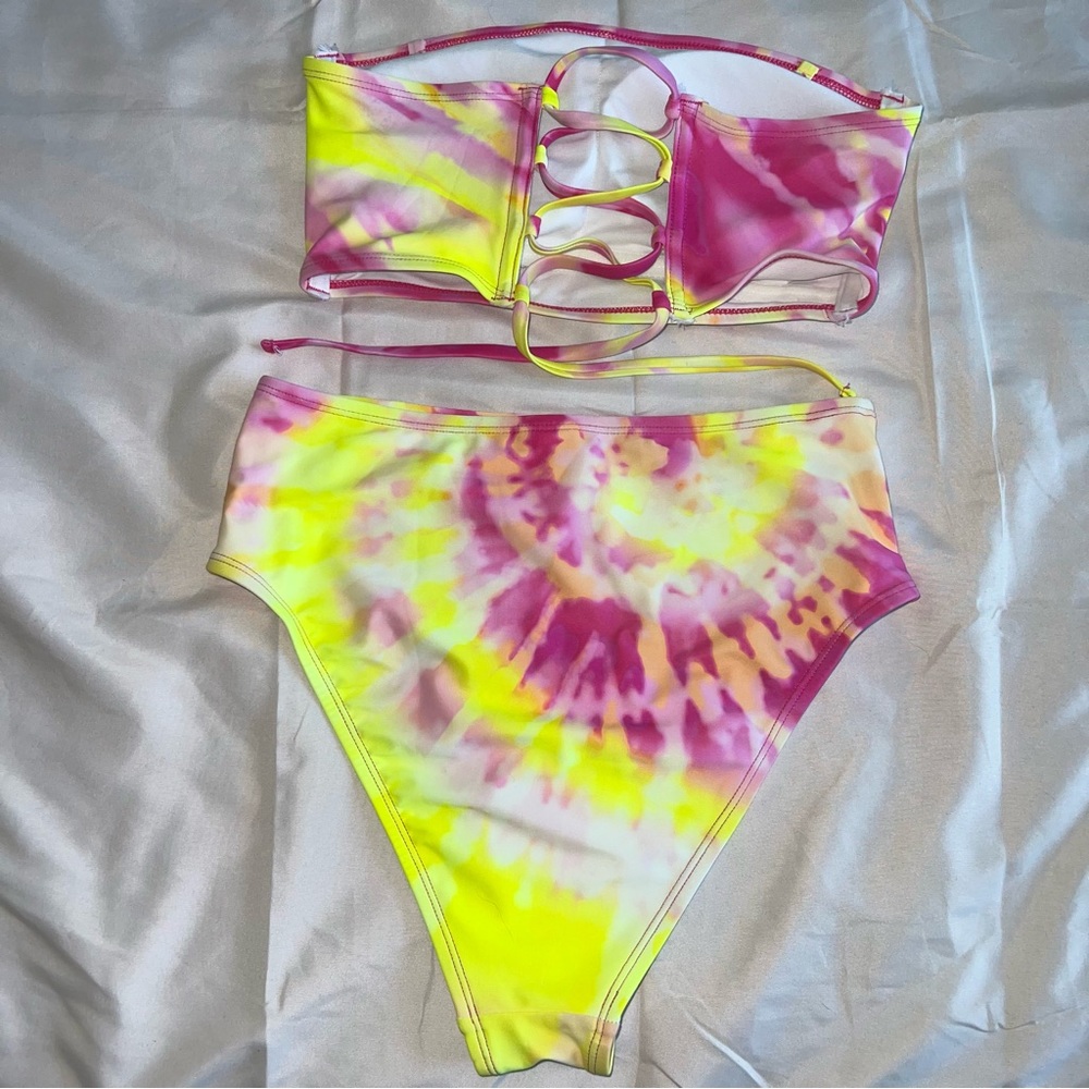 Xhilaration bikini tie dye swim set high waisted pink and yellow - Picture 2 of 6